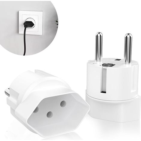Paquet de 2 adaptateurs Suisse/Liechtenstein vers UE, Adaptateur Voyage pour Prise Type J, Adaptateur M France/F Suisse, Max. 250 V / 4000 W, pour Visiteur Suisse/Liechtenstein (Blanc) (1/5)
