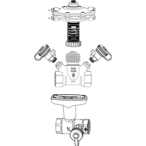 TA Regolatore di pressione differenziale TA-Multi Set 3 DN 20, con Globo H, scarico, bronzo rosso, 5850-03.801