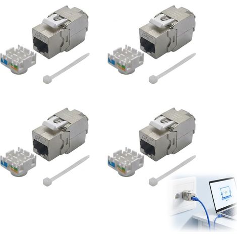 RJ45 CAT 7 Female to Female Keystone Module, STP Shielded RJ45 Keystone Module, Recessed Plug for Patch Panel and Keystone System, LAN Connectors Compatible with Cat6, Cat5e Ethernet Cables (1/5)