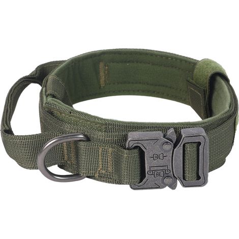 Collier de chien tactique réglable en nylon – Boucle en métal – Rembourré pour chiens moyens – Entraînement extérieur – Poignée de contrôle-L