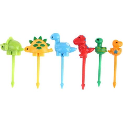 Lot de 6 fourchettes à fruits antidérapantes en plastique en forme de dinosaure, pour bento et fêtes. (1/5)