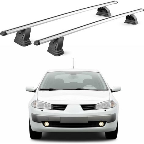 OMAC Barres de toit transversales en aluminium pour Renault Megane II HB Break Berline 2003-2008 – TÜV / DIN 75302:2019 – Antivol inclus – Charge max 75 kg – 2 barres – Gris (1/4)