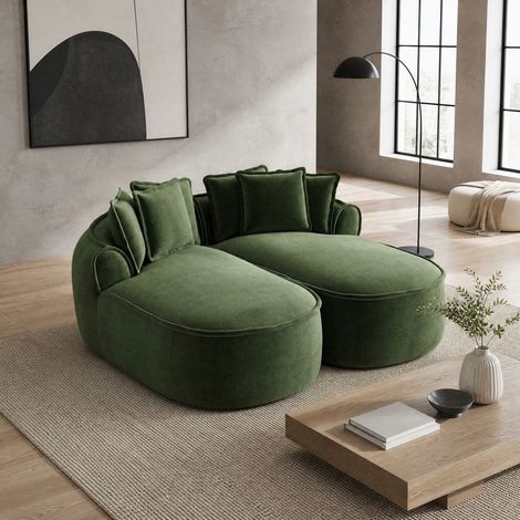Canapé convertible 2 places en chenille, modulable sans cadre, avec coussins, vert DESVIAE (1/5)