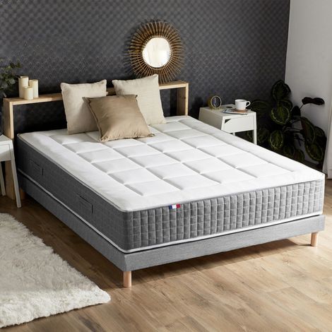 Matelas ressorts MAX 7 zones sommier rigide pack couette oreiller 160 x 200 Sommier Gris chiné (1/5)