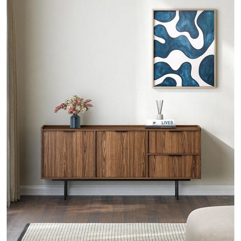 AX LIVING Nordiva Kommode mit Schublade 150 cm Warmia Walnut Sideboard Holz
