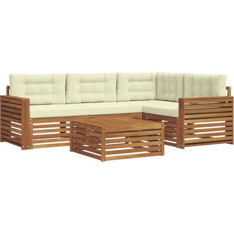 Conjunto de sofás de exterior con cojín 5 pcs Natural y Crema vidaXL (1/5)