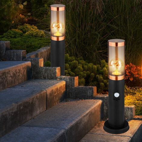 Lampadaire lampadaire éclairage extérieur cuivre fumé extérieur avec détecteur de mouvement lampadaire de jardin, plastique inox, 1x E27, DxH 7,6x45 cm, lot de 2 Lampadaire d'extérieur