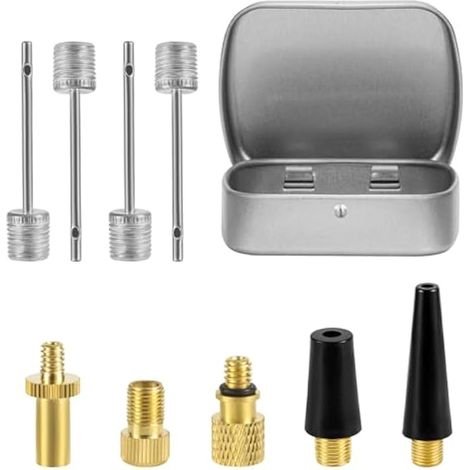 Kit adaptateur de valve vélo 9 pièces, laiton, avec aiguilles à ballon, buse de gonflage, outil de pompe à air pour vélos Presta Schrader et ballons de sport
