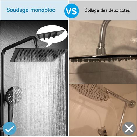 Pomme de Douche Carrée 30x30 cm Tête de Douche Haute Pression Effet Pluie en Acier Inoxydable 304 Noir Mat Pommeau de Douche Fixe Réglable Orientable à 360° Anti-Calcaire pour Salle de Bain (1/5)