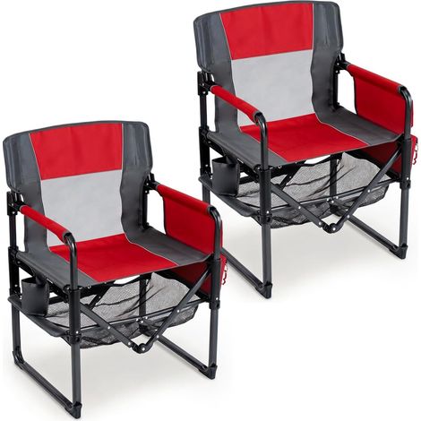 COSTWAY Chaise Pliante Camping, Porte-gobelet, Étagère en Maille (Rouge,2) (1/5)