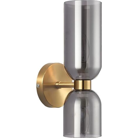 Applique murale moderne verre soufflé asymétrique – Lampe murale double éclairage E14 pour chambre, couloir, salle de bain (noire)