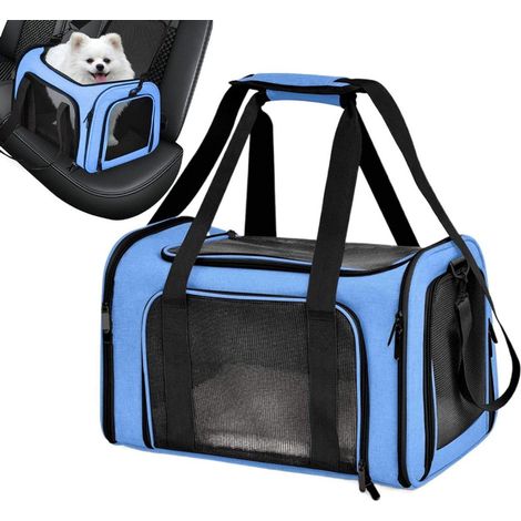 Trasportino Pieghevole Blu, Borsa da Viaggio Portatile per Gatti e Cani di Taglia Media, Ideale per Viaggi e Vacanze (40 x 25 x 25 cm). (1/5)
