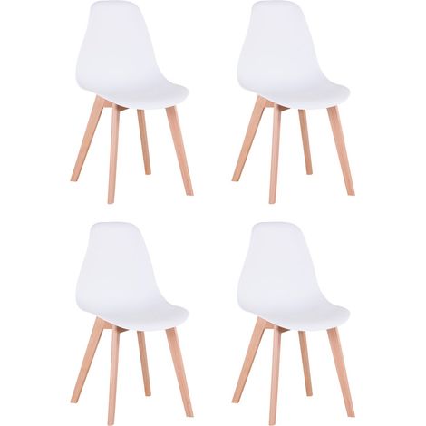 Wokaka Pack de 4 sillas de comedor - diseño minimalista - blanco - Patas de las sillas de madera de haya