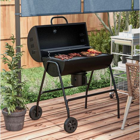 Barbecue a carbone con coperchio, termometro e ruote, 95 x 71,5 x 102 cm, nero HAVRYA (1/5)