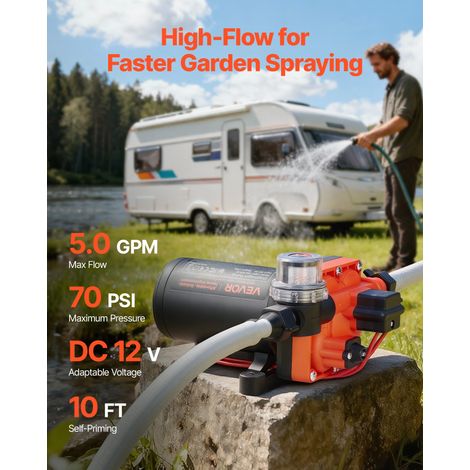 Pompe à Eau à Membrane Auto-amorçante 12 V CC 18,9 L/min Pression 4,8 bar 4 Chambres, avec Pressostat, Pompe à Eau pour Camping-car, Lavage de Voitures, Bateaux, Irrigation Agricole, Jardin (1/5)