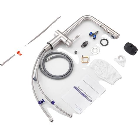 Robinet de lavabo, acier inoxydable 304, rotatif à 360°, argenté, Acier inoxydable 304 (1/2)