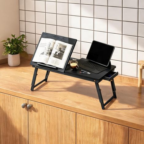 Table basse coloris noir en bambou MDF 83,5 x 33 x 34 cm (1/5)