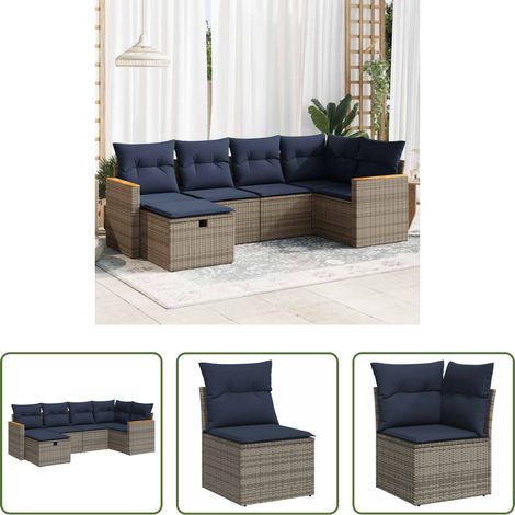 vidaXL Canapé en résine - Salon de jardin 6 pcs avec coussins gris résine tressée (1/5)