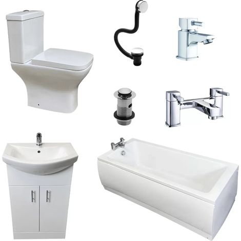 Luxury Square 1700 x 700mm Bath Complete Modern Bathroom Suite Inc Taps & Vanity (1/5)