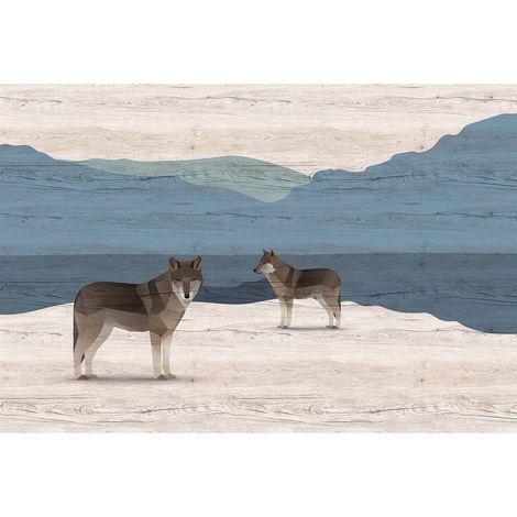 Papier peint panoramique design paysage montagne Tapisserie panoramique animaux pour chambre enfant Papier peint panoramique original effet bois (1/2)