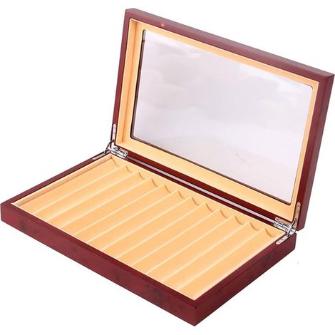 PCS 12 Grid Wooden Luxury Transparent Window Storage Display Case - Organizer Red (1/5)