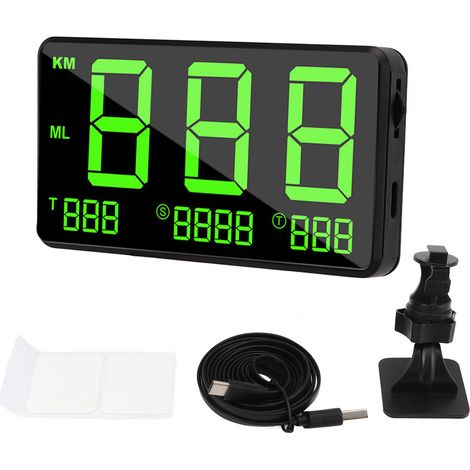 GARRYFIZH Affichage tête haute numérique universel pour voiture, compteur de vitesse GPS à lumière verte avec alerte de fatigue au volant.
