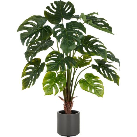 Gasper – Philodendron fendu artificiel, vert, en pot plastique gris 17,5 x 18 cm avec terre – Hauteur 100 cm (1/2)