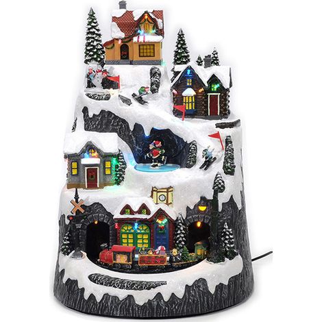Giostra Carillon Villaggio innevato con Bambini Paesaggio treno con movimento luci suoni per addobbi Decorazioni casa idearegalo (1/2)
