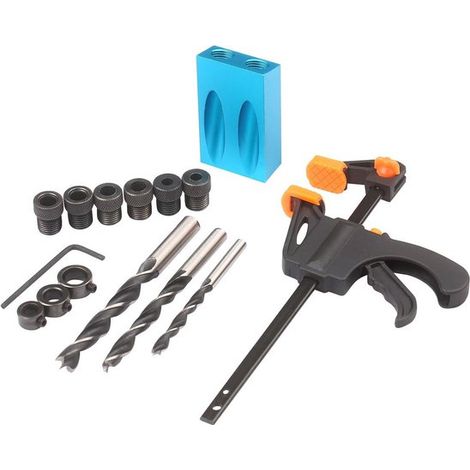 15 teilige Taschenlochbohrlehre für die Holzbearbeitung mit 6/8/10 mm Adaptern (1/5)