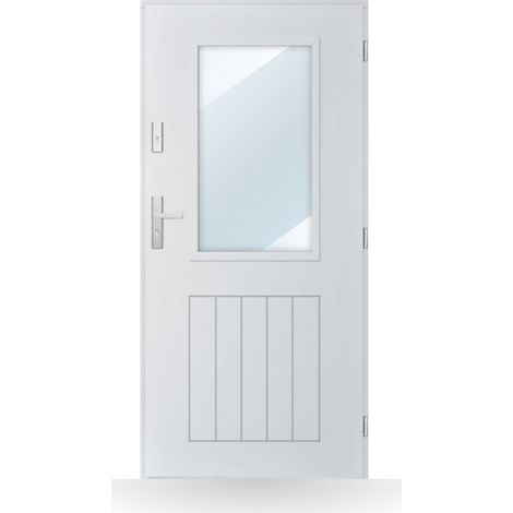 Porte d'entrée Théodore 80-90-100cm en acier - Couleur: Blanc - Poussant: Gauche - Dimensions: 80 cm