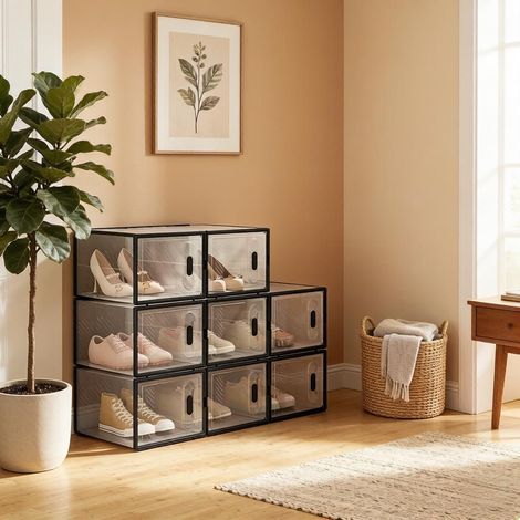 Boîte de rangement empilable, organiseur de chaussures modulaire, casier à chaussures, étagère à livres, rangement pour jouets, placard, armoire de salle de bain (lot de 8 boîtes uniquement) (1/5)