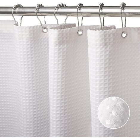 180 x 180 cm (weiß) Waffel-Duschvorhang mit Metallringen, Bad-Duschvorhang, schimmelfester Stoff, robuster Badezimmer-Vorhang für Badewanne