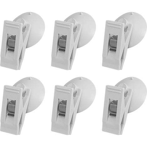 Pinces À Ventouse Pour Rideau De Douche - ABS PVC Acier À Ressort - Fixation Sur Surface Lisse - Usage Multifonctionnel Salle De Bain Voiture Cuisine - Lot De 6 Pièces (1/5)