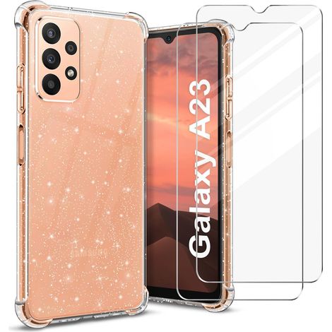 Glitzernde Silikonhülle für Samsung Galaxy A23, 2x gehärtetes Glas SM-A236 (1/5)