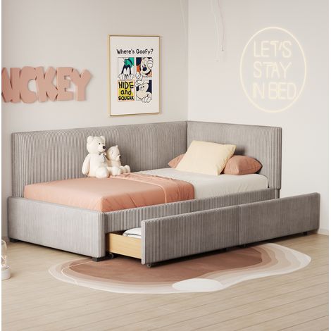 Tagesbett 90x200 cm grau aus Samt mit 2 Stauraumschubladen und Lattenrost (1/5)