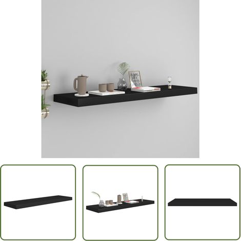 The Living Store Étagère murale flottante noir 90x23,5x3,8 cm MDF - Étagère Murale - Étagère Flottante - Décoration Murale - Rangement Mural - Meuble Design (1/5)