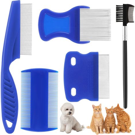 Set de 4 peignes anti-puces pour chiens et chats et pince à tiques en acier inoxydable (1/5)