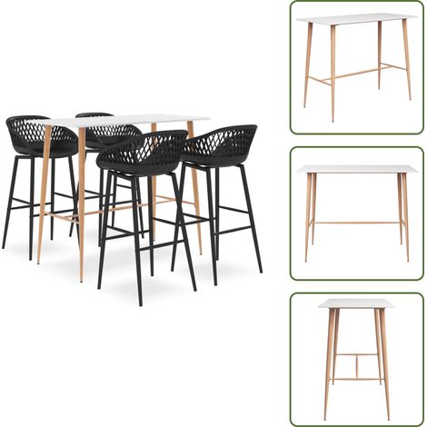 Ensemble de bar 5 pcs Blanc et noir - Ensemble De Bar - Meuble De Salle À Manger - Table De Bar - Tabourets De Bar - Mobilier Moderne (1/5)