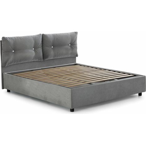 Talamo Italia - Letto piazza e mezza Agamennone, Letto contenitore con rivestimento in tessuto, 100% Made in Italy, Apertura frontale, adatto per materasso Cm 120x190, Grigio