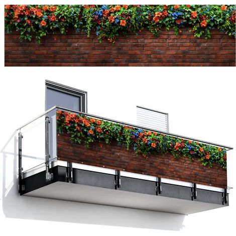 PANTALLA DE PRIVACIDAD PARA BALCÓN Flores - Pared - Verde - Naranja 300x80 (1/4)