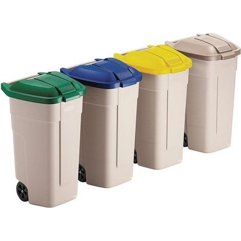 Recipiente cuadrado A860xL560xF520mm beige 100l tapa color verde con ruedas