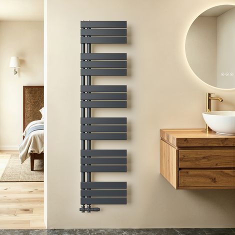 Sèche-serviettes eau chaude 684W Lateral connection Tube plat Sans vanne Anthracite 1600×400mm S’AFIELINA