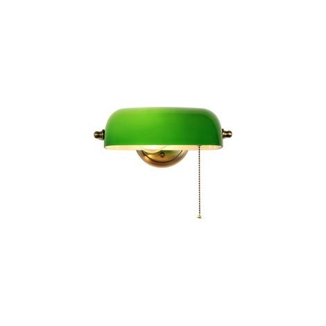 Applique Murale Banquier Vert En Verre Avec Interrupteur À Chaîne À Tirer, Lampe De Chevet Enfant, Lampe Murale E27, Base En Métal Bronze, Pour Chambre Cuisine Applique Luminaire Orientable