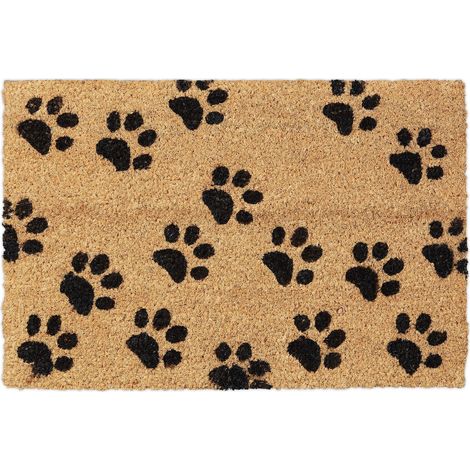 Paillasson Coco, Pattes, 60x40 cm, Tapis d’entrée pour intérieur et extérieur, antidérapant, Nature/Noir (1/5)