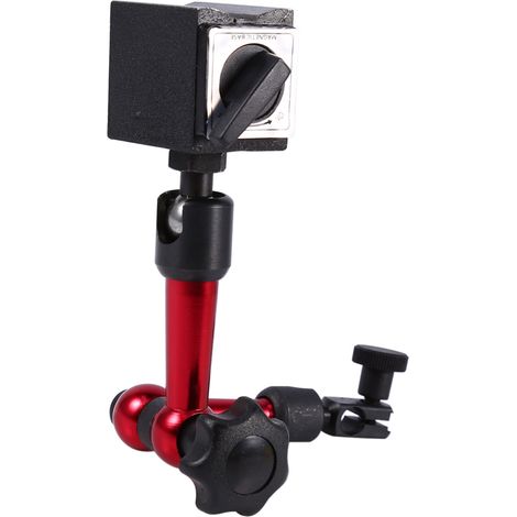 Support indicateur aimanté articulé 3 axes base magnétique métal avec interrupteur pour comparateur mesure précision 40x30x36mm hauteur 19,8cm trou 8mm (1/5)