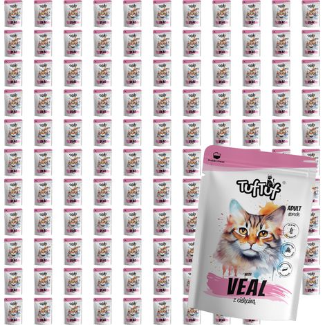 Comida húmeda para gatos TufTuf, sobre de ternera, 120 x 100 g, carne en conserva. (1/2)