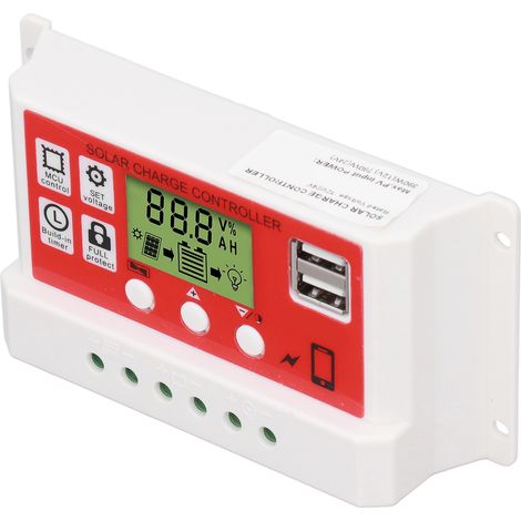 Contrôleur de charge solaire PWM pour batterie lithium photovoltaïque, affichage LCD, 12 V/24 V, 30 A (1/5)