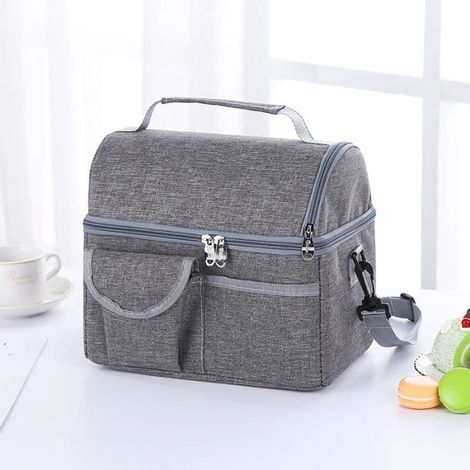 Sac Isotherme 8L Sac Repas Imperméable 2 Compartiments Grand Capacité Sac Déjeuner à Bandoulière Détachable & Réglable (1/4)