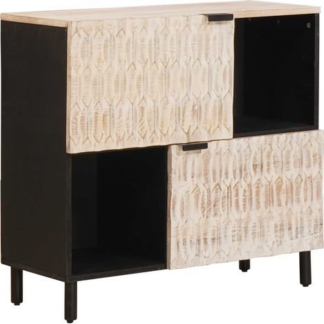Sideboard White Wash Finish 80 x 33 x 75 cm Solid Mango Wood vidaXL (1/5)