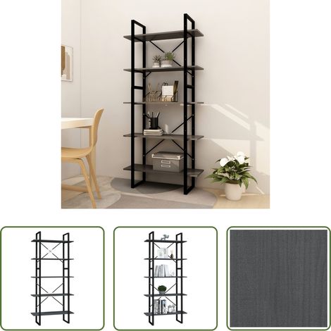 vidaXL Bücherregal Metallrahmen - Bücherregal 5 Fächer Grau 80x30x175 cm Massivholz Kiefer (1/5)